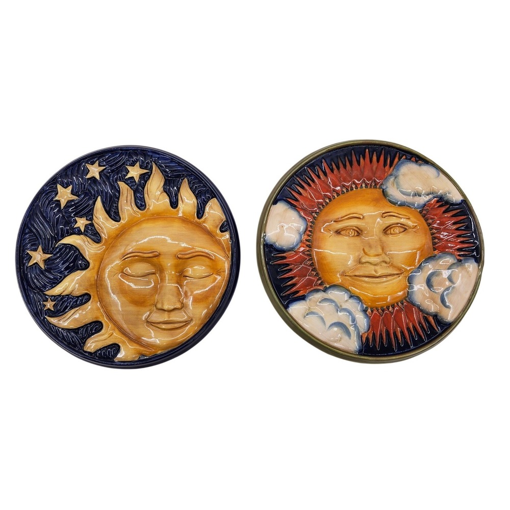 Grasslands Road Celestial Sun Stars Clouds Ceramic Wall Plaques Set of 2 9.5in